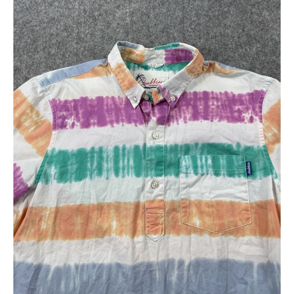 Chubbies Friday Open Air Popover Shirt Men Medium Stripe Tye Dye Coastal Fun